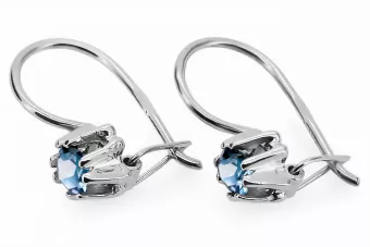 Argent sterling 925 14k 583 Aquamarine des boucles d'oreilles vec053s Russe Soviétique URSS Bijoux vintage Art Deco style
